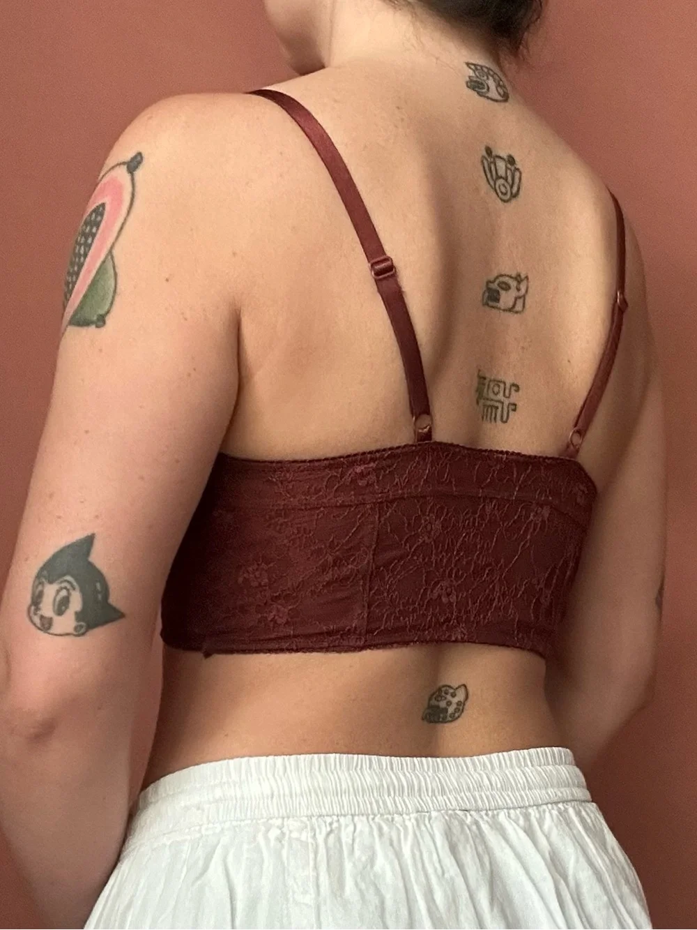 Burgundy lace bralette with adjustable straps